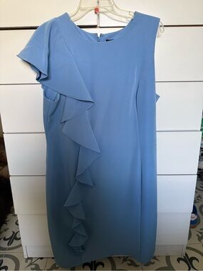 Roz & Ali One-Shoulder Ruffle Shift Dress in Light Blue